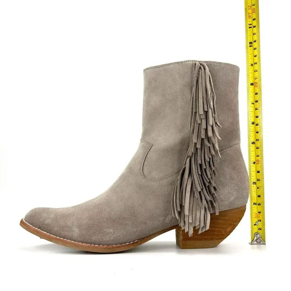 Jeffrey Campbell Hastings Gray Cowboy Ankle Boot Sz 9.5 Suede Fringes Rodeo New